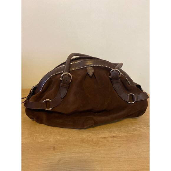 Vintage Salvatore Ferragamo Brown Suede & Leather Domed Satchel Bag - Picture 3 of 8